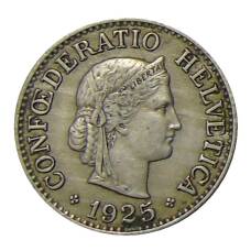 Монета 10 раппенов 1925 года Швейцария (аверс)