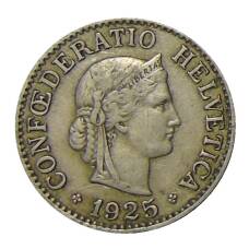 Монета 10 раппенов 1925 года Швейцария (аверс)