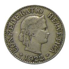 Монета 10 раппенов 1922 года Швейцария (аверс)