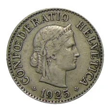 Монета 10 раппенов 1925 года Швейцария (аверс)