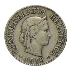 Монета 10 раппенов 1919 года Швейцария (аверс)