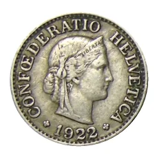 Монета 10 раппенов 1922 года Швейцария (аверс)