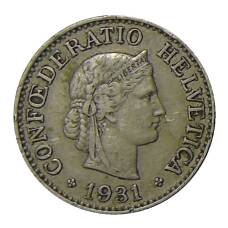Монета 10 раппенов 1931 года Швейцария (аверс)