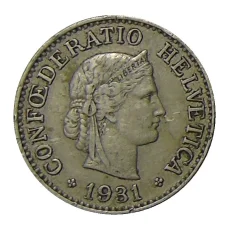 Монета 10 раппенов 1931 года Швейцария (аверс)