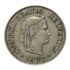 Монета 10 раппенов 1922 года Швейцария (аверс)