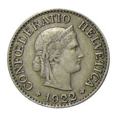 Монета 10 раппенов 1922 года Швейцария (аверс)