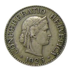 Монета 10 раппенов 1925 года Швейцария (аверс)