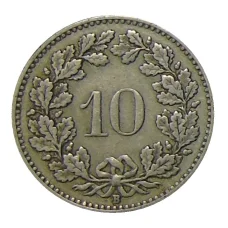 Монета 10 раппенов 1925 года Швейцария (реверс)