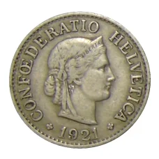 Монета 10 раппенов 1921 года Швейцария (аверс)