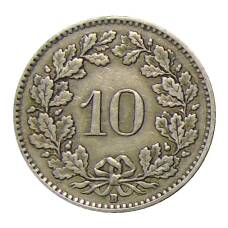 Монета 10 раппенов 1921 года Швейцария (реверс)
