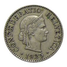 Монета 10 раппенов 1925 года Швейцария (аверс)
