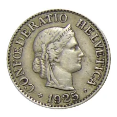 Монета 10 раппенов 1925 года Швейцария (аверс)