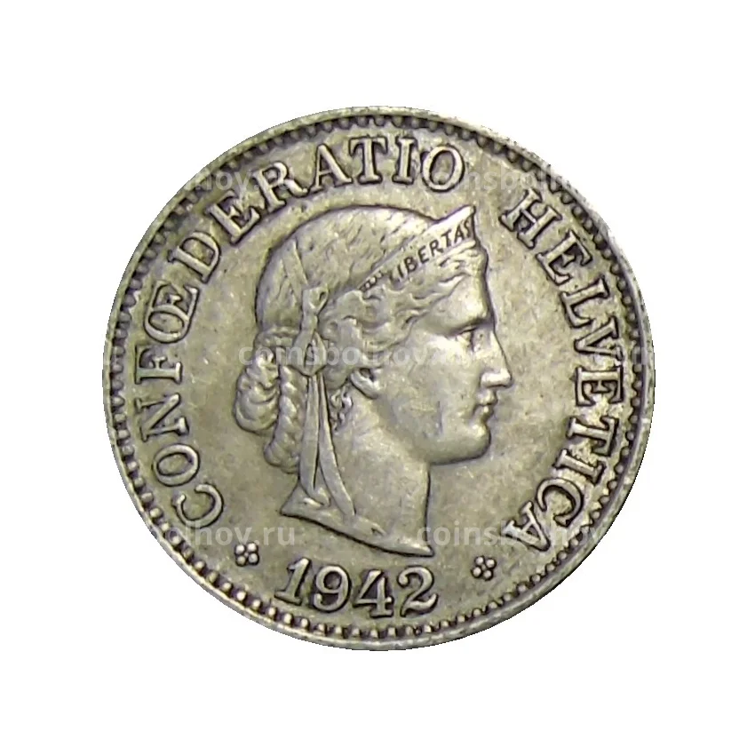 Монета 10 раппенов 1942 года Швейцария