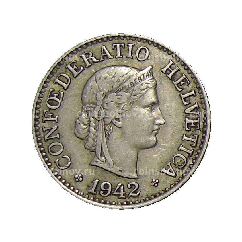 Монета 10 раппенов 1942 года Швейцария