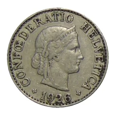 Монета 10 раппенов 1926 года Швейцария (аверс)