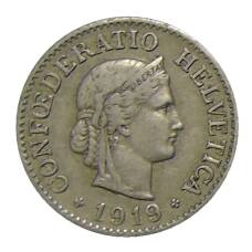 Монета 10 раппенов 1919 года Швейцария (аверс)