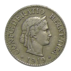 Монета 10 раппенов 1919 года Швейцария (аверс)