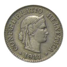 Монета 10 раппенов 1931 года Швейцария (аверс)