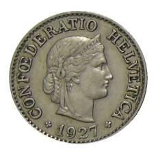 Монета 10 раппенов 1927 года Швейцария (аверс)