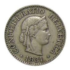 Монета 10 раппенов 1931 года Швейцария (аверс)