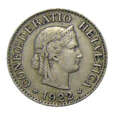 Монета 10 раппенов 1922 года Швейцария (аверс)