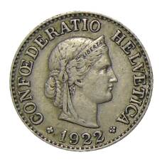 Монета 10 раппенов 1922 года Швейцария (аверс)