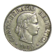 Монета 10 раппенов 1940 года Швейцария (аверс)