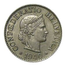 Монета 10 раппенов 1940 года Швейцария (аверс)