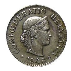 Монета 10 раппенов 1943 года Швейцария (аверс)