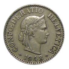 Монета 10 раппенов 1943 года Швейцария (аверс)