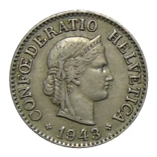 Монета 10 раппенов 1943 года Швейцария (аверс)