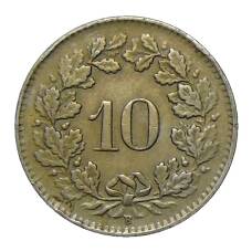 Монета 10 раппенов 1944 года Швейцария (реверс)