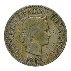 Монета 10 раппенов 1885 года Швейцария (аверс)