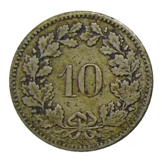Монета 10 раппенов 1885 года Швейцария (реверс)