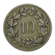 Монета 10 раппенов 1885 года Швейцария (реверс)