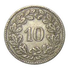 Монета 10 раппенов 1907 года Швейцария (реверс)