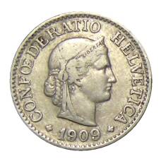 Монета 10 раппенов 1909 года Швейцария (аверс)
