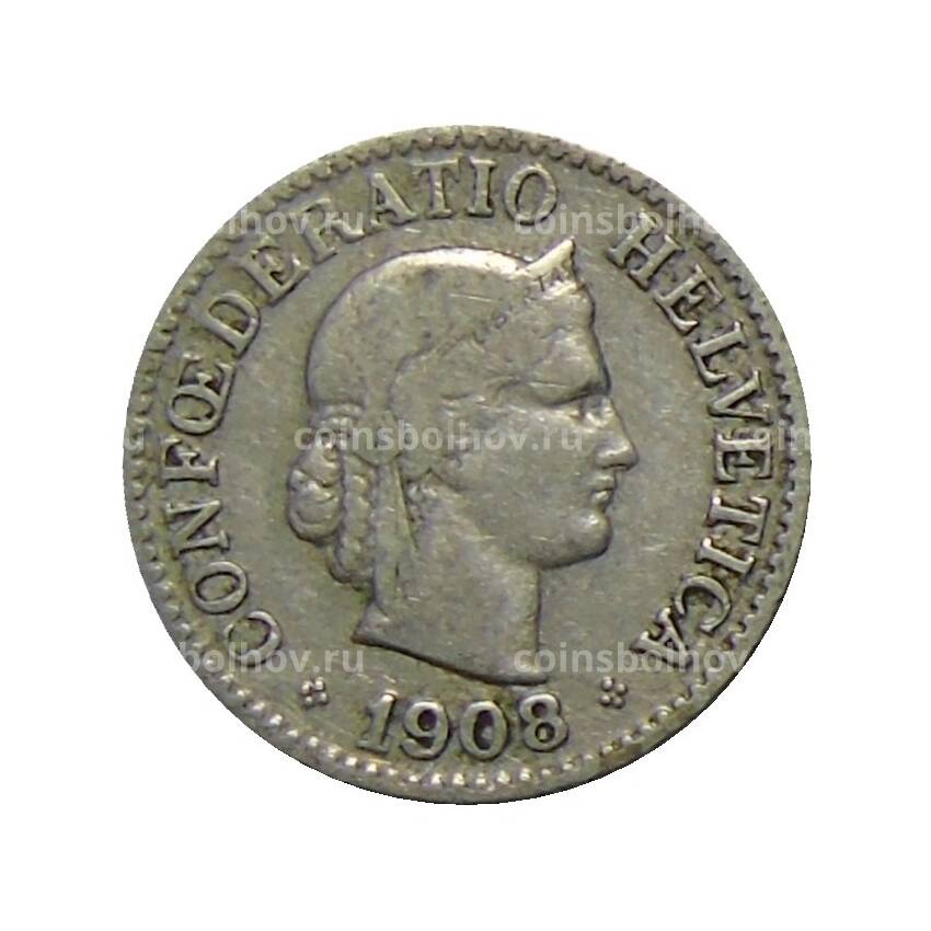 Монета 10 раппенов 1908 года Швейцария