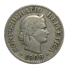 Монета 10 раппенов 1908 года Швейцария (аверс)