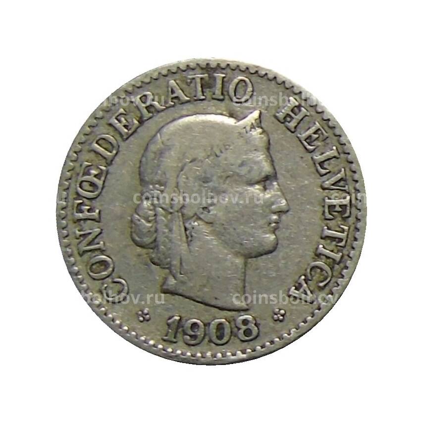 Монета 10 раппенов 1908 года Швейцария