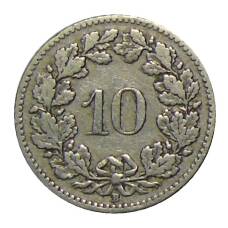 Монета 10 раппенов 1908 года Швейцария (реверс)