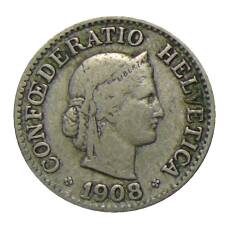 Монета 10 раппенов 1908 года Швейцария (аверс)