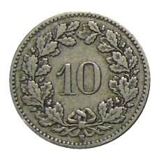 Монета 10 раппенов 1908 года Швейцария (реверс)