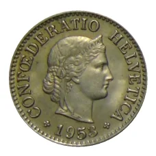 Монета 10 раппенов 1953 года Швейцария (аверс)