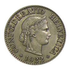 Монета 10 раппенов 1922 года Швейцария (аверс)