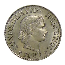 Монета 10 раппенов 1930 года Швейцария (аверс)
