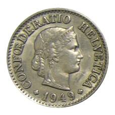 Монета 10 раппенов 1949 года Швейцария (аверс)