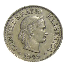 Монета 10 раппенов 1945 года Швейцария (аверс)