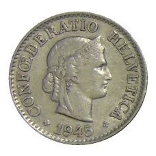 Монета 10 раппенов 1945 года Швейцария (аверс)