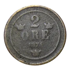 Монета 2 эре 1874 года Швеция (аверс)